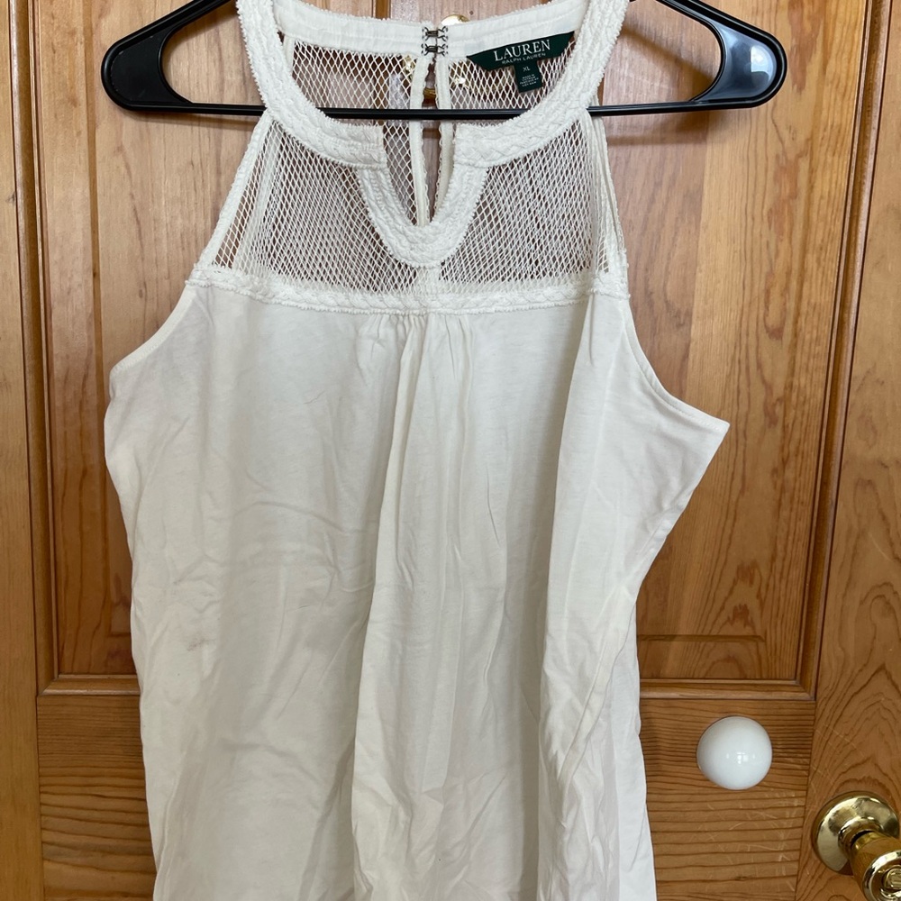 Ralph Lauren creamy white summer top with mesh details.  Size XL.